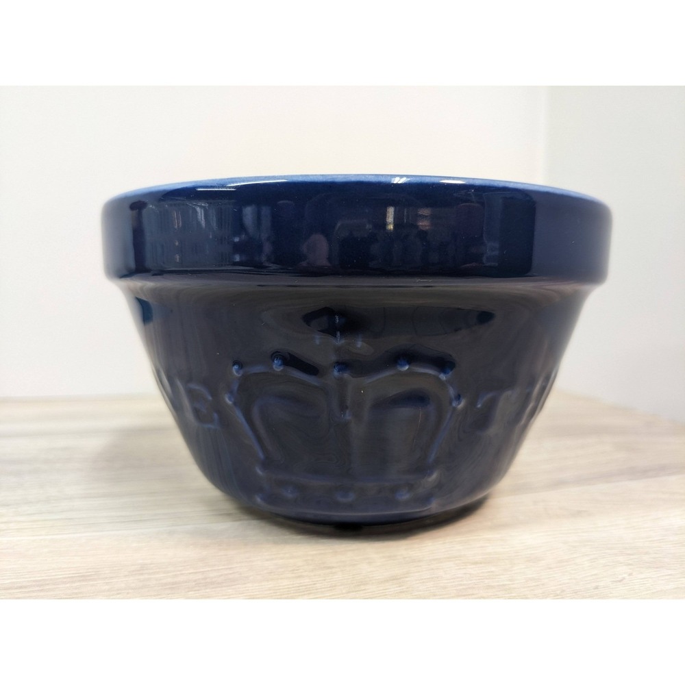 Mason Cash Cobalt Blue God Save The Cream Crown Embossed Stoneware Mixing Bowl